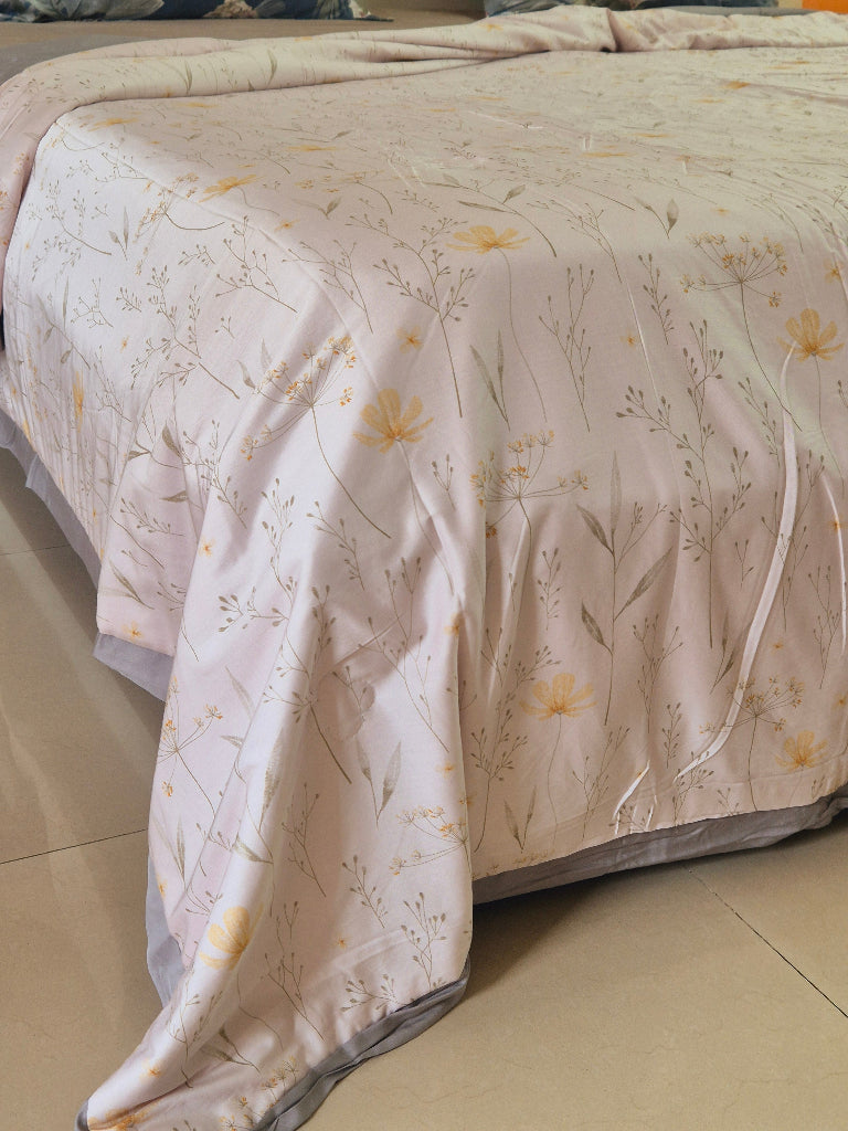 Pink and Grey Floral Print Double Comforter