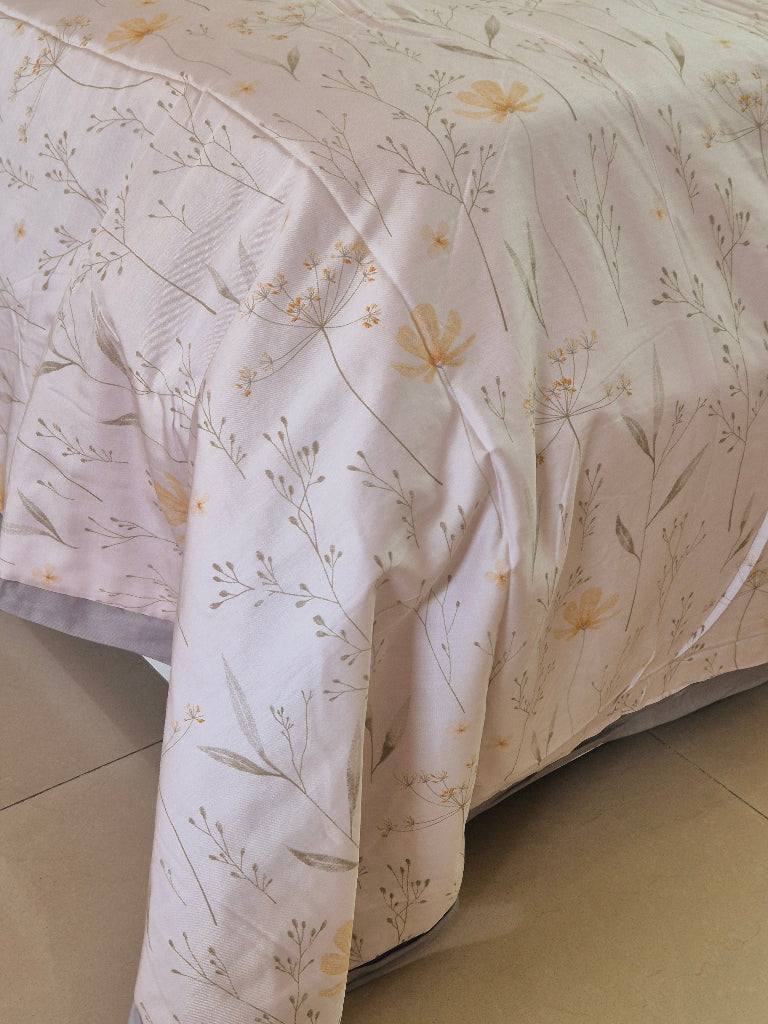 Pink and Grey Floral Print Double Comforter