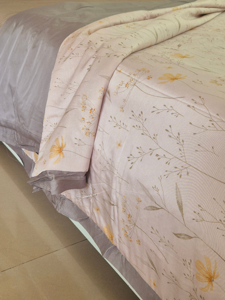 Pink and Grey Floral Print Double Comforter