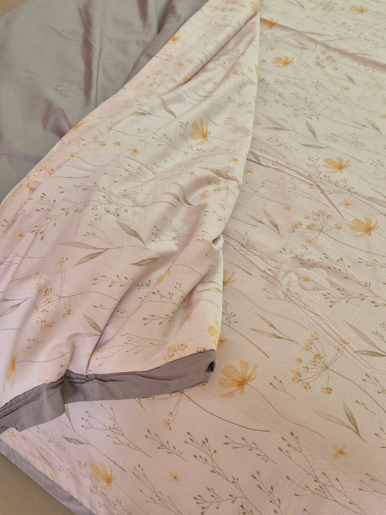 Pink and Grey Floral Print Double Comforter