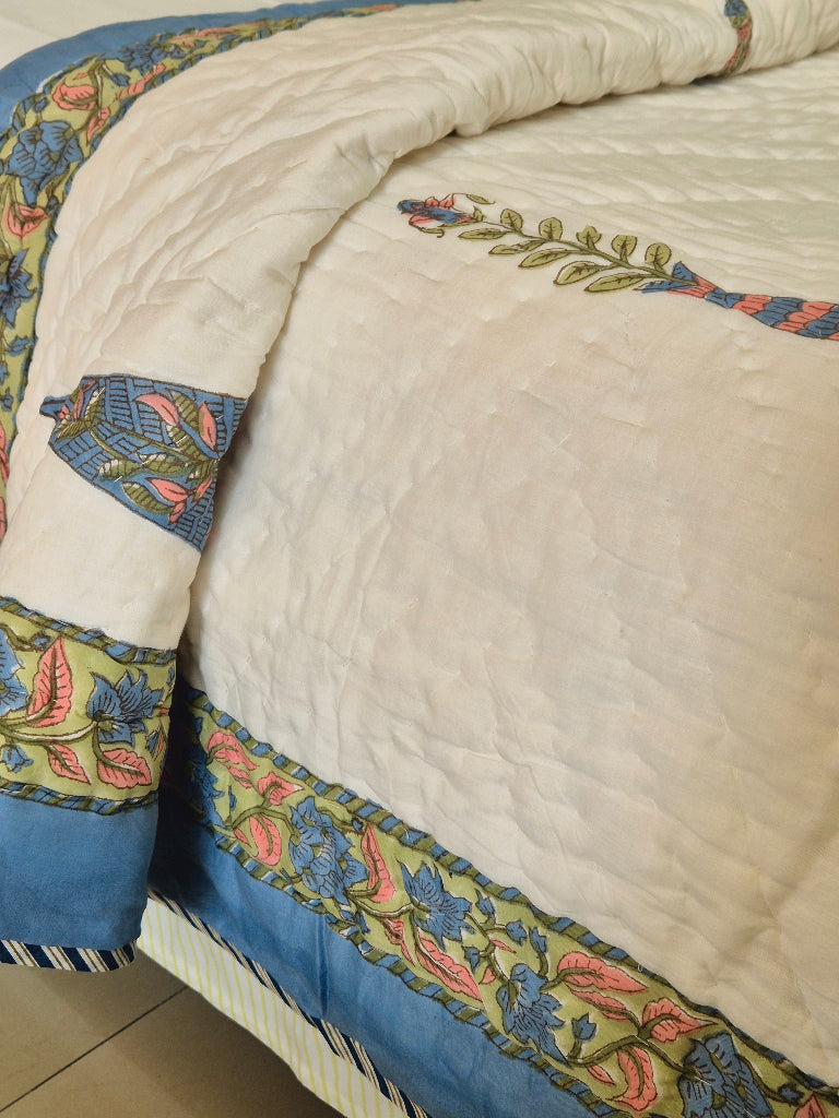 Cypress Bloom Single Hand-blocked Quilt