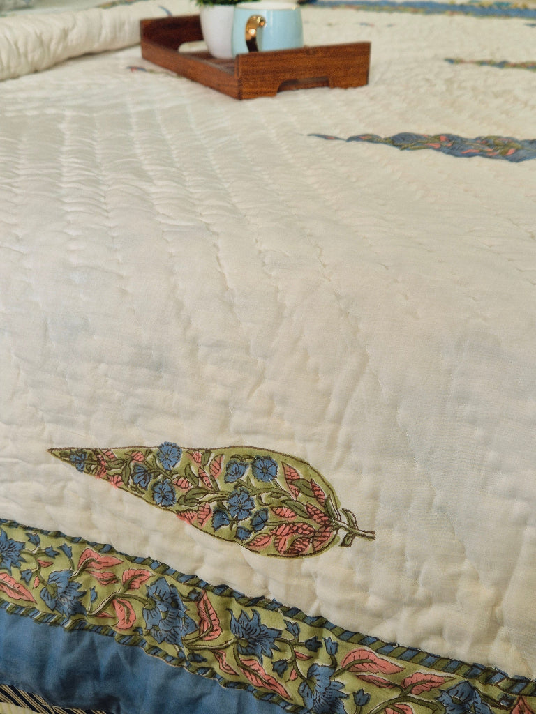 Cypress Bloom Single Hand-blocked Quilt