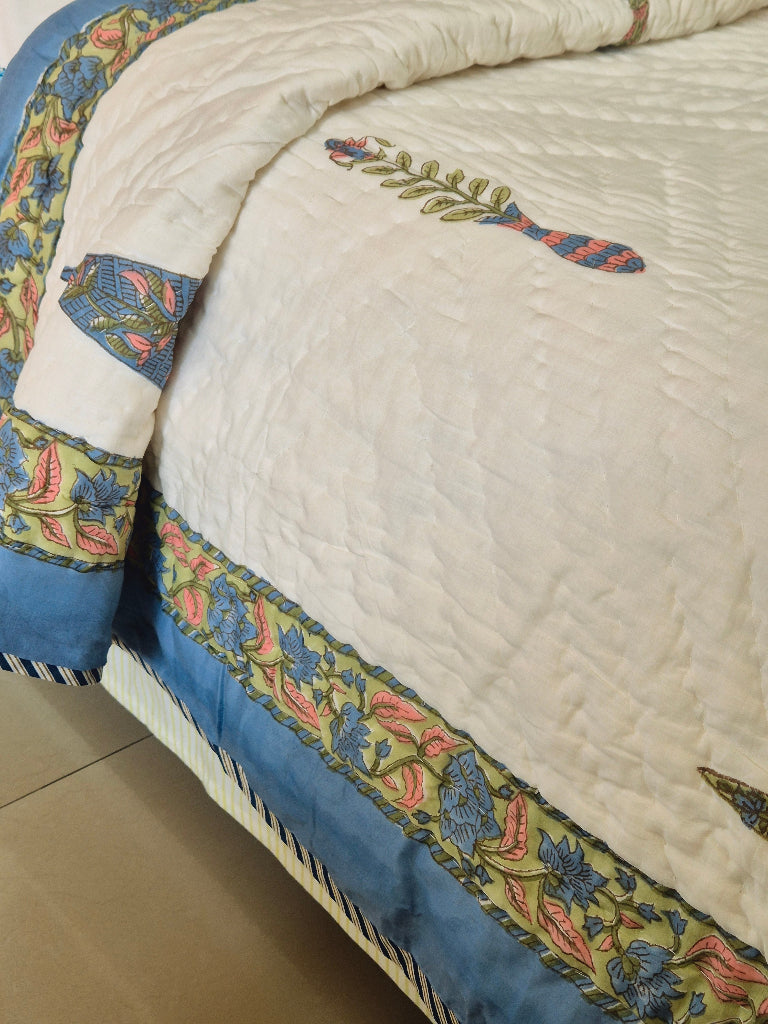 Cypress Bloom Single Hand-blocked Quilt