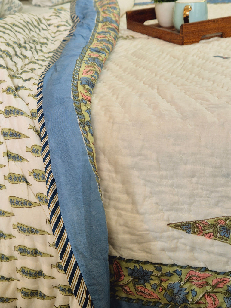 Cypress Bloom Single Hand-blocked Quilt