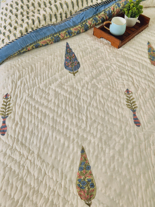Cypress Bloom Single Hand-blocked Quilt
