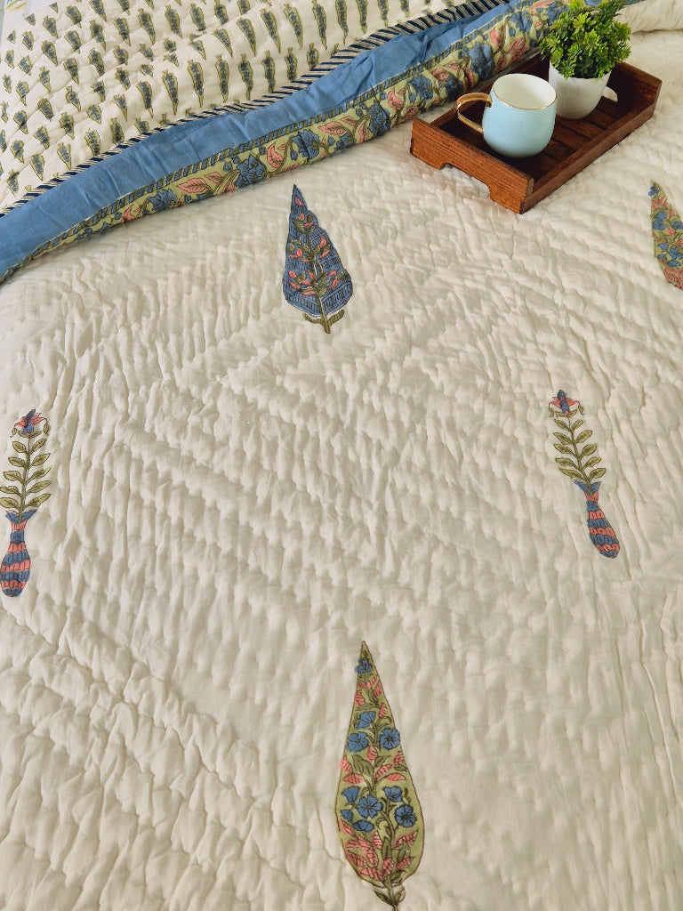 Cypress Bloom Single Hand-blocked Quilt