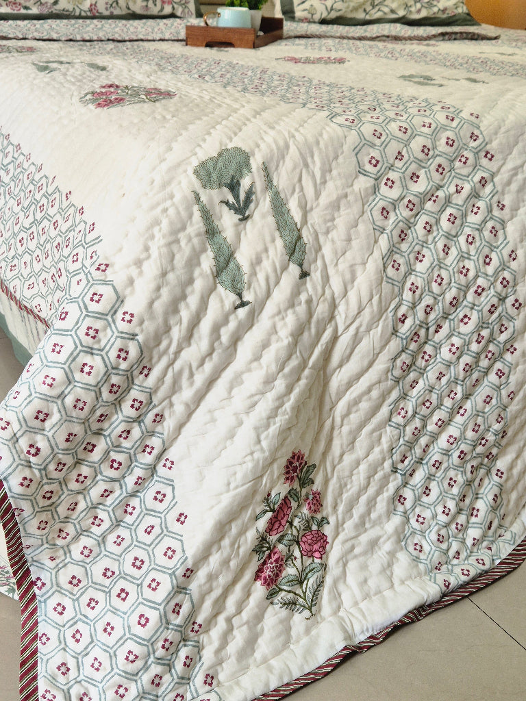 Floral Bloom Single Hand-blocked Quilt
