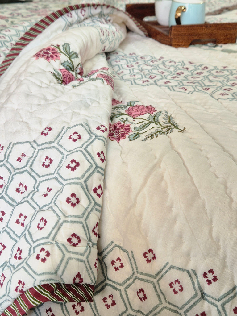 Floral Bloom Single Hand-blocked Quilt