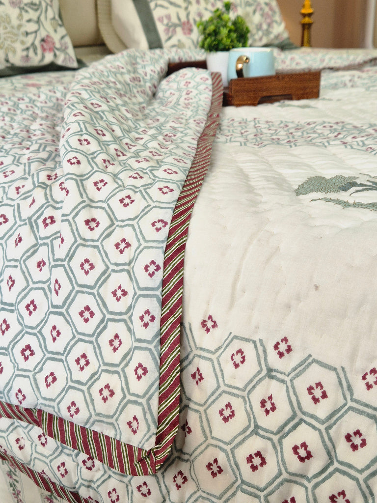 Floral Bloom Single Hand-blocked Quilt
