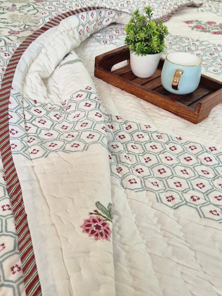 Floral Bloom Single Hand-blocked Quilt