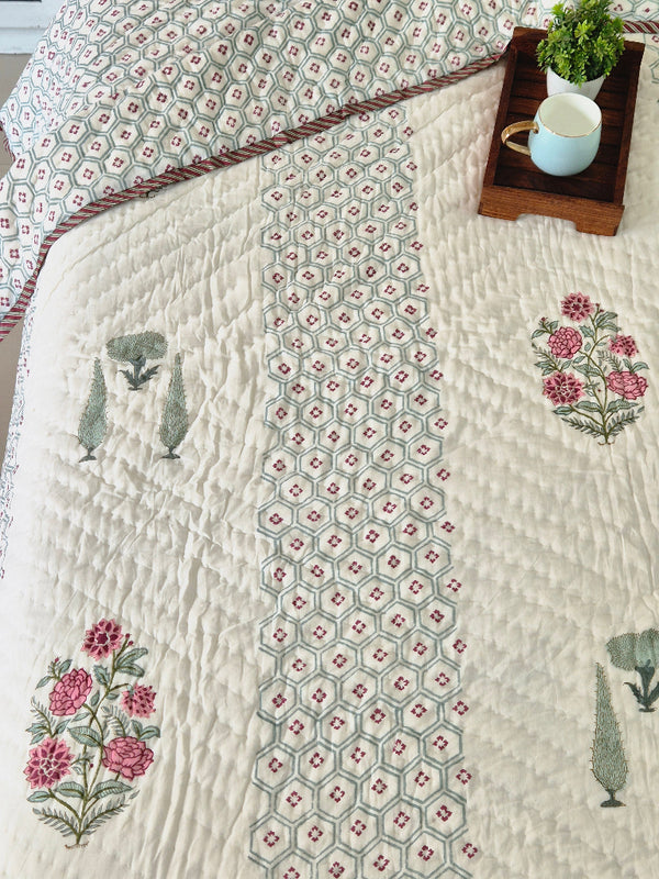 Floral Bloom Single Hand-blocked Quilt