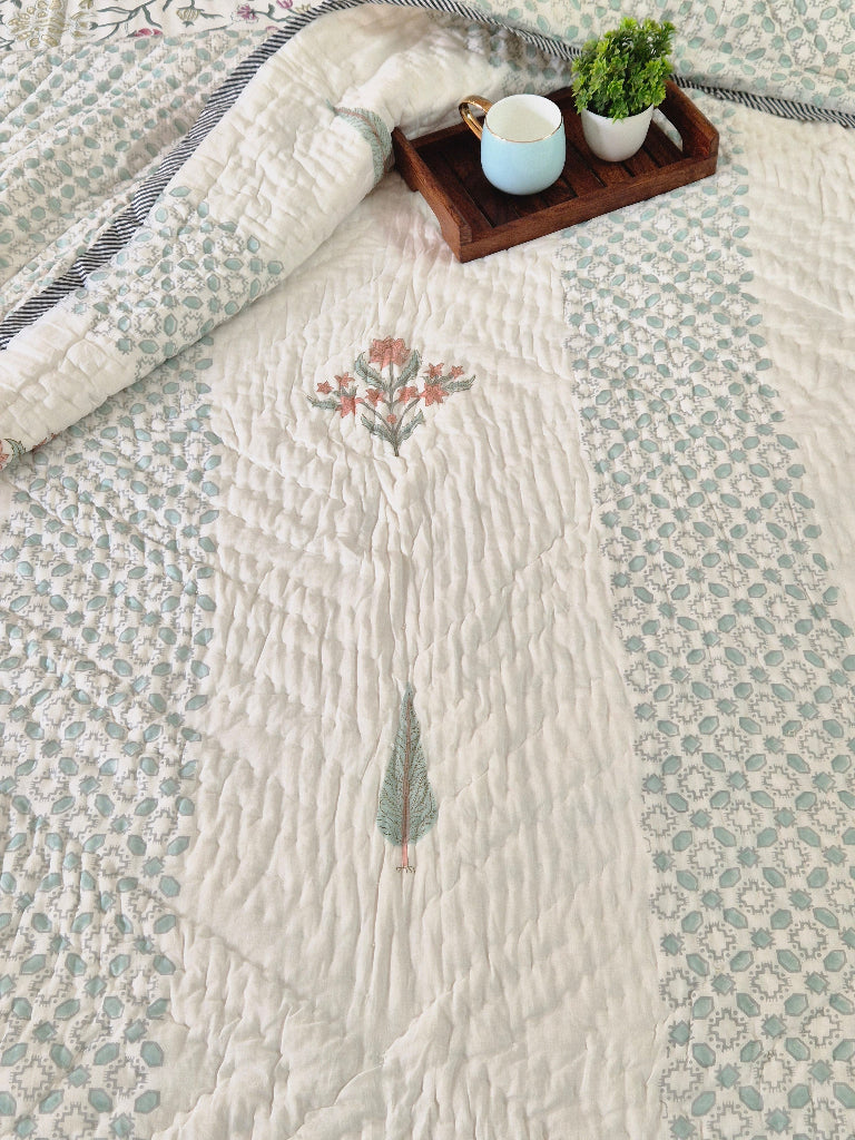 Whispering Cypress Single Hand-blocked Quilt