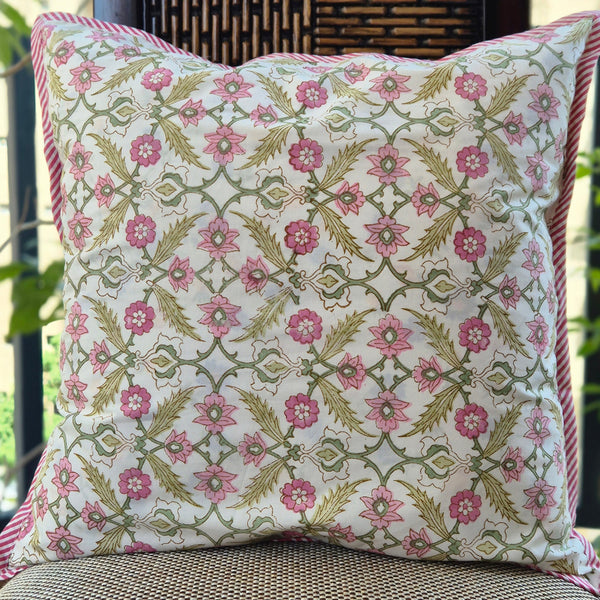Pink Love Hand Blocked Cushion Cover