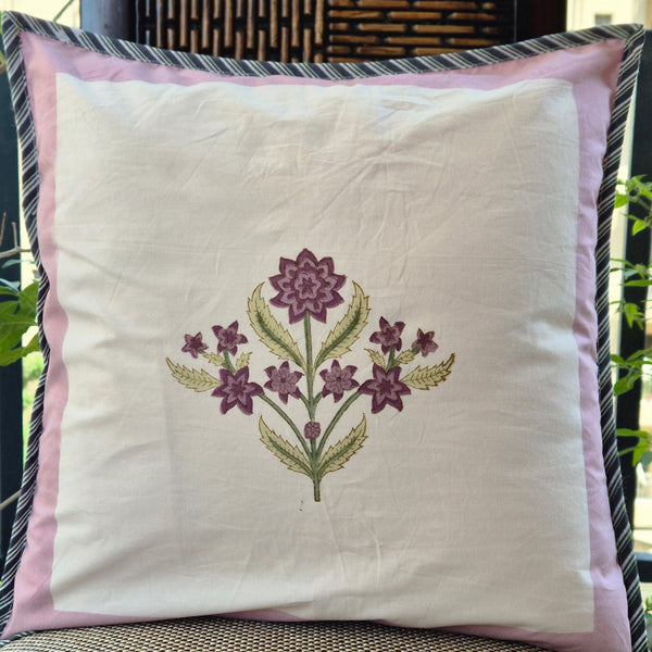 Mauve Florals Hand Blocked Cushion Cover