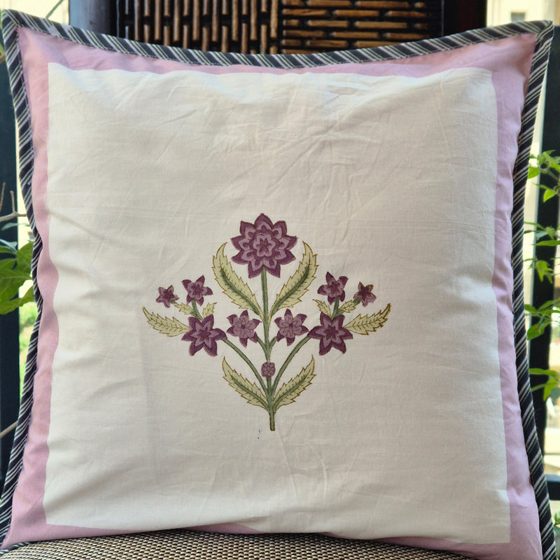 Mauve Florals Hand Blocked Cushion Cover