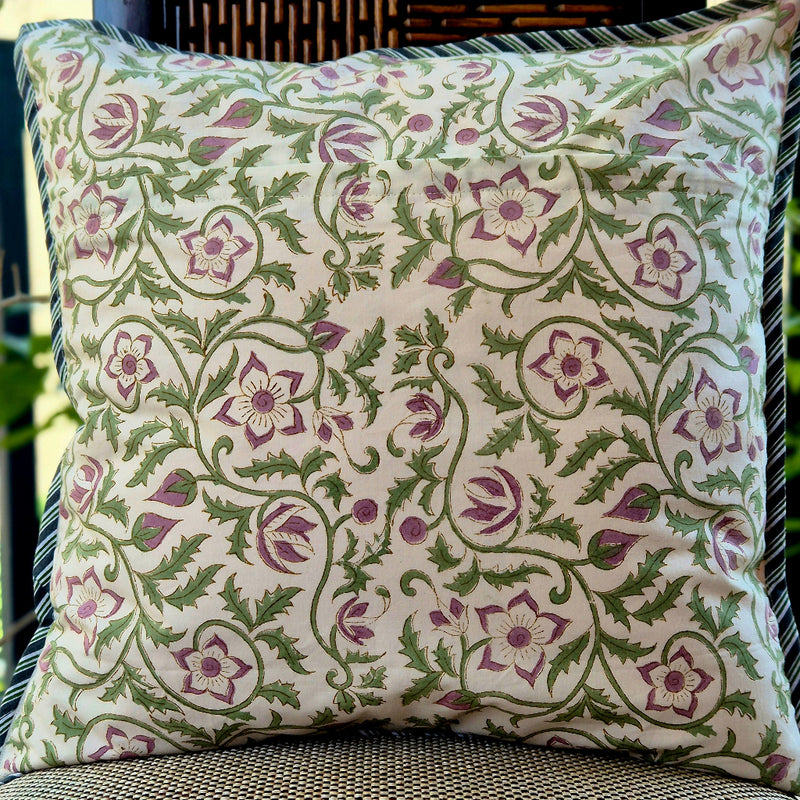Mauve Florals Hand Blocked Cushion Cover