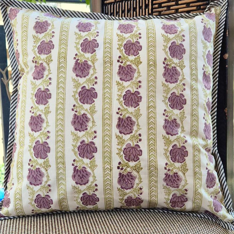 Purple Florals Hand Blocked Cushion Cover