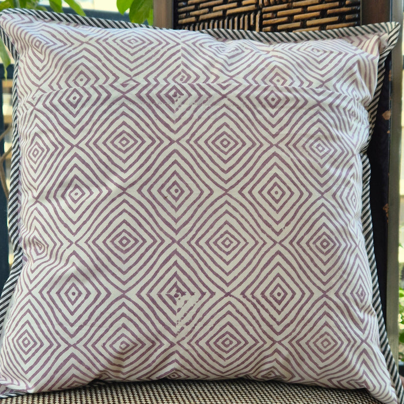 Purple Florals Hand Blocked Cushion Cover