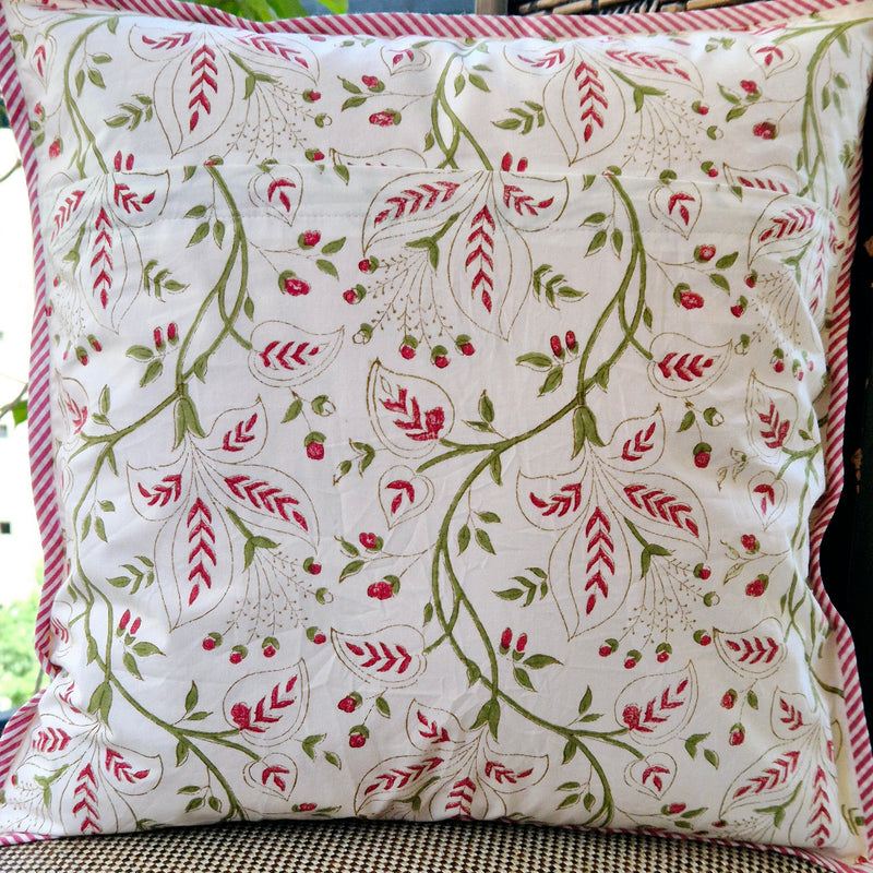 Yellow Floral Motif Hand Blocked Cushion Cover
