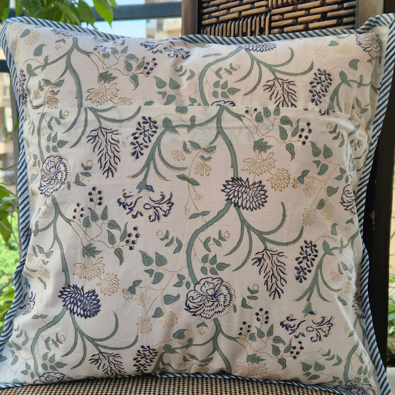 Guldasta Motif Hand Blocked Cushion Cover