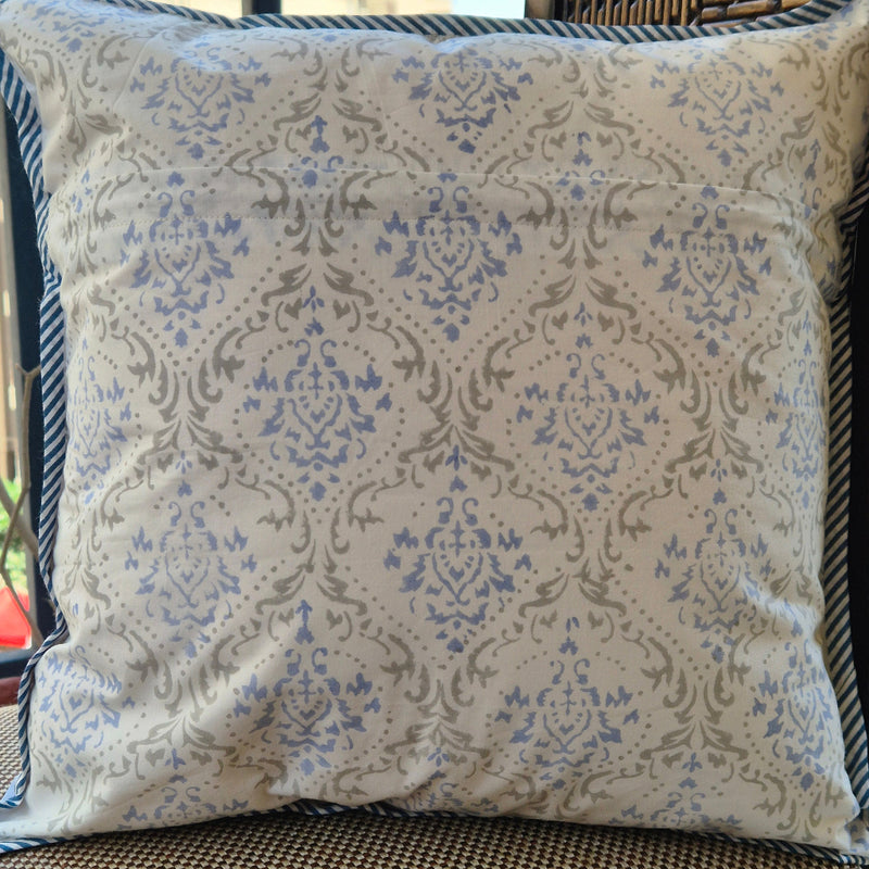 Blue Floral Motif Hand Blocked Cushion Cover