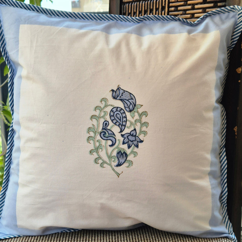 Leafy Motif Hand Blocked Cushion Cover