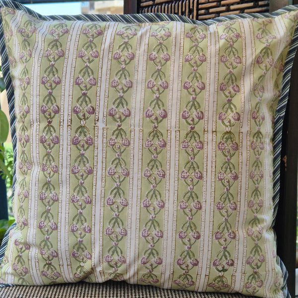 Green Floral Print Hand Blocked Cushion Cover
