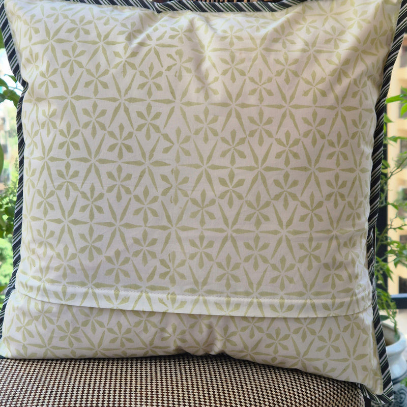 Green Floral Print Hand Blocked Cushion Cover