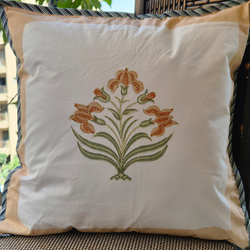 Floral Bliss Hand Blocked Cushion Cover