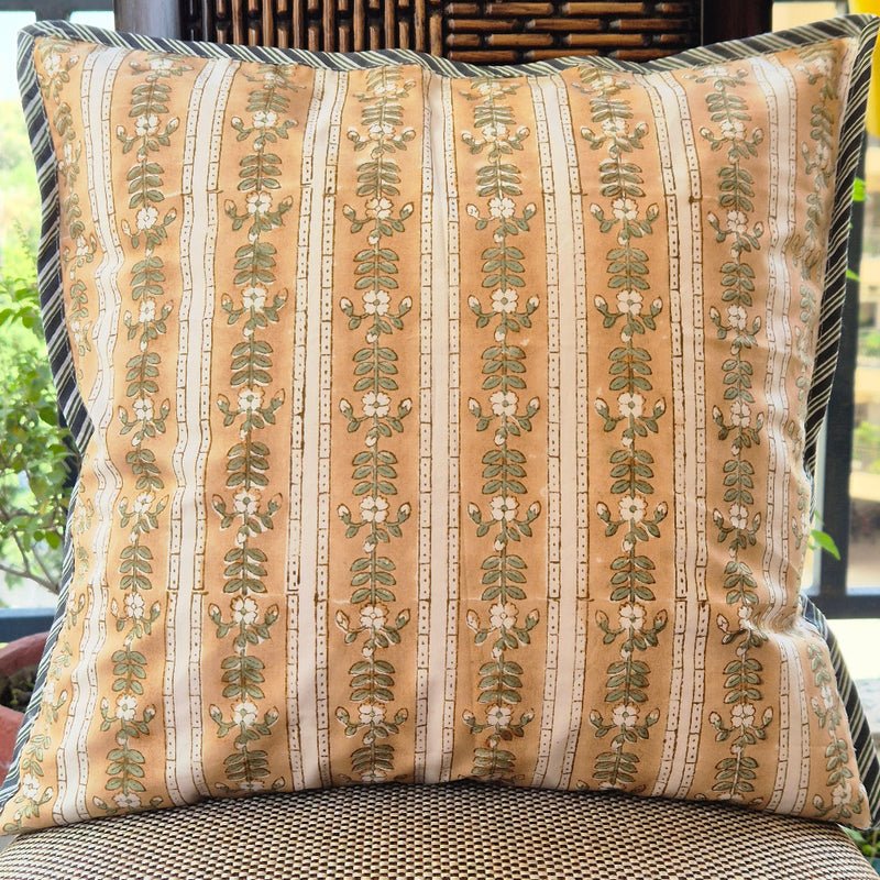 Evergreen Florals Hand Blocked Cushion Cover