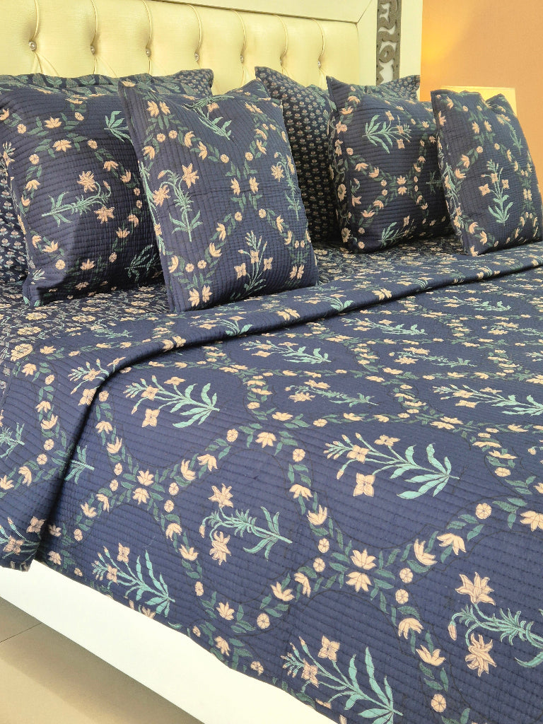 Aabroo Hand Blocked Ajrakh Quilted Bedcover