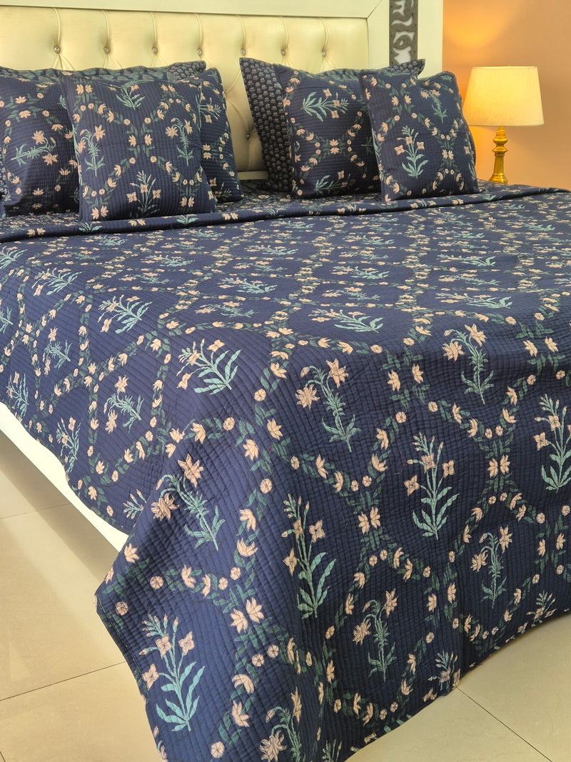 Aabroo Hand Blocked Ajrakh Quilted Bedcover