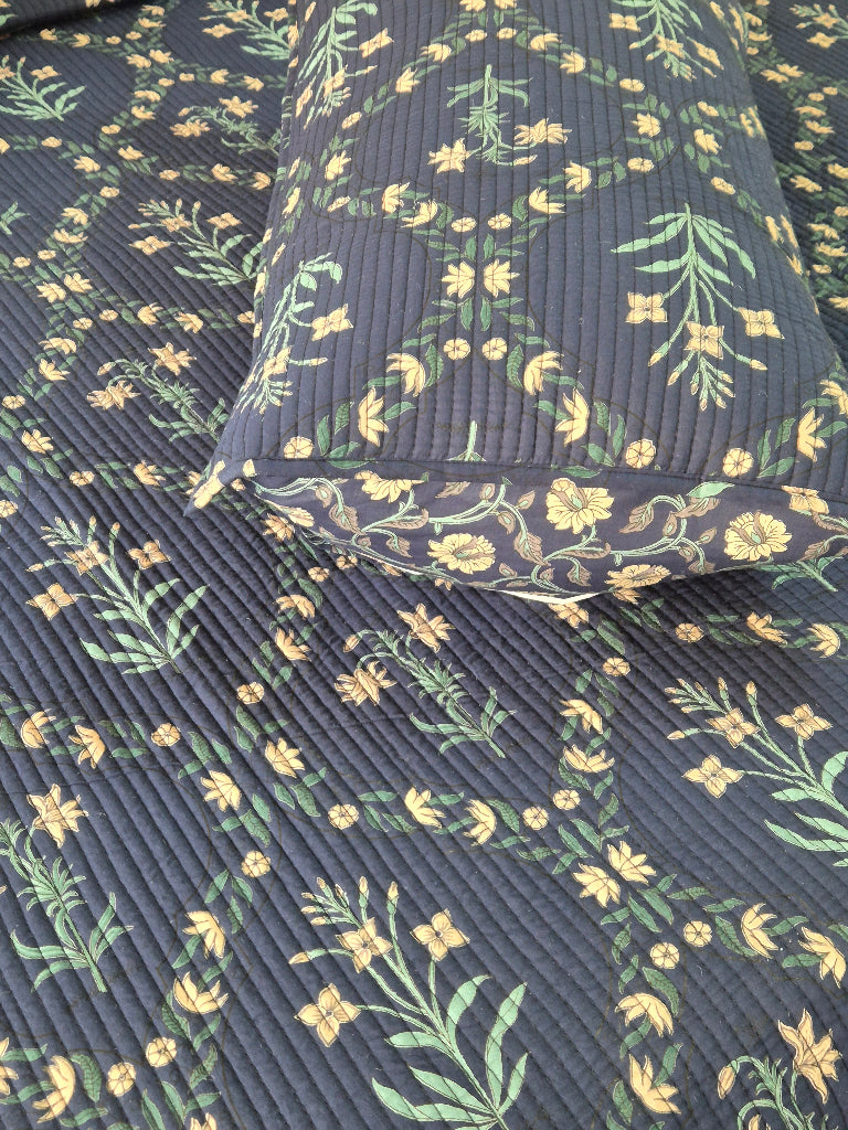 Aabroo Hand Blocked Ajrakh Quilted Bedcover