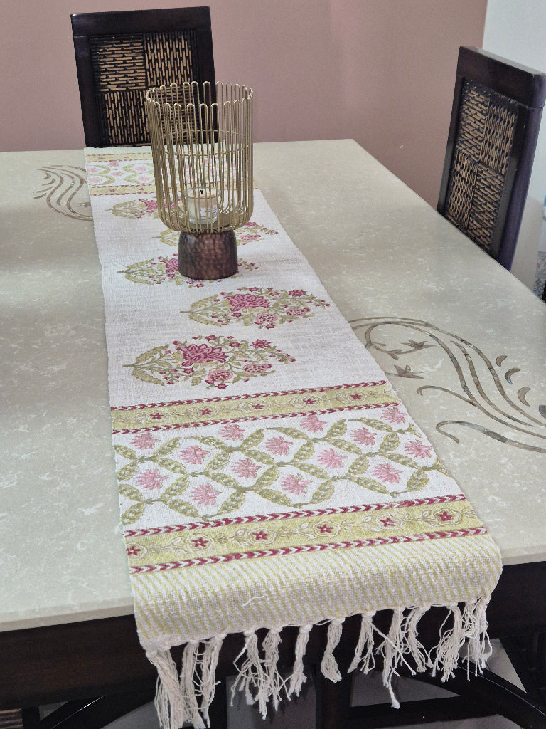 Pink Love Hand Blocked Jute Table Runner
