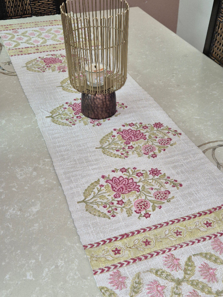Pink Love Hand Blocked Jute Table Runner