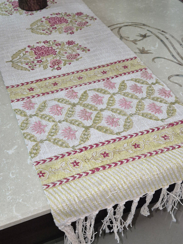 Pink Love Hand Blocked Jute Table Runner