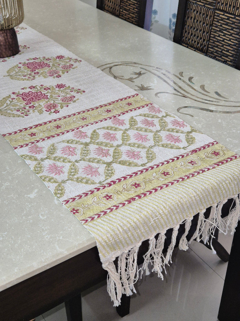 Pink Love Hand Blocked Jute Table Runner