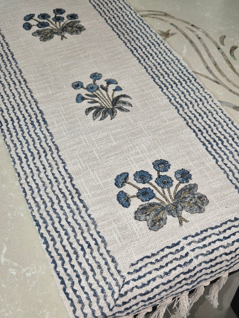 Floral Hues Hand Blocked Jute Table Runner