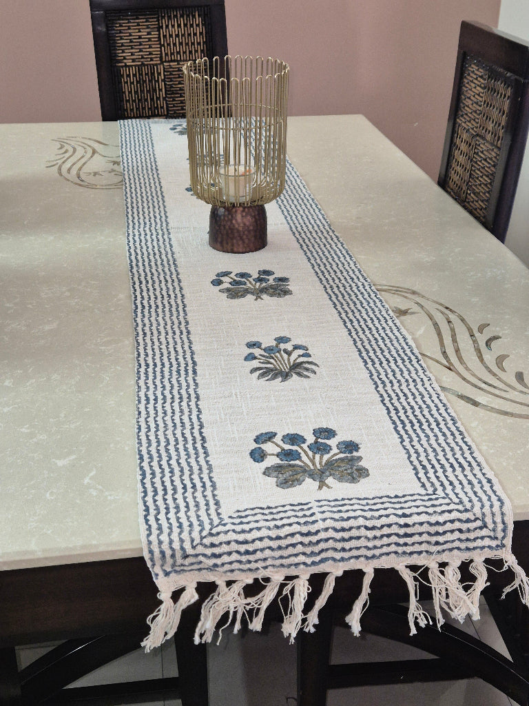 Floral Hues Hand Blocked Jute Table Runner