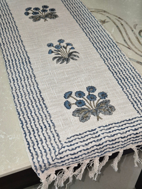 Floral Hues Hand Blocked Jute Table Runner
