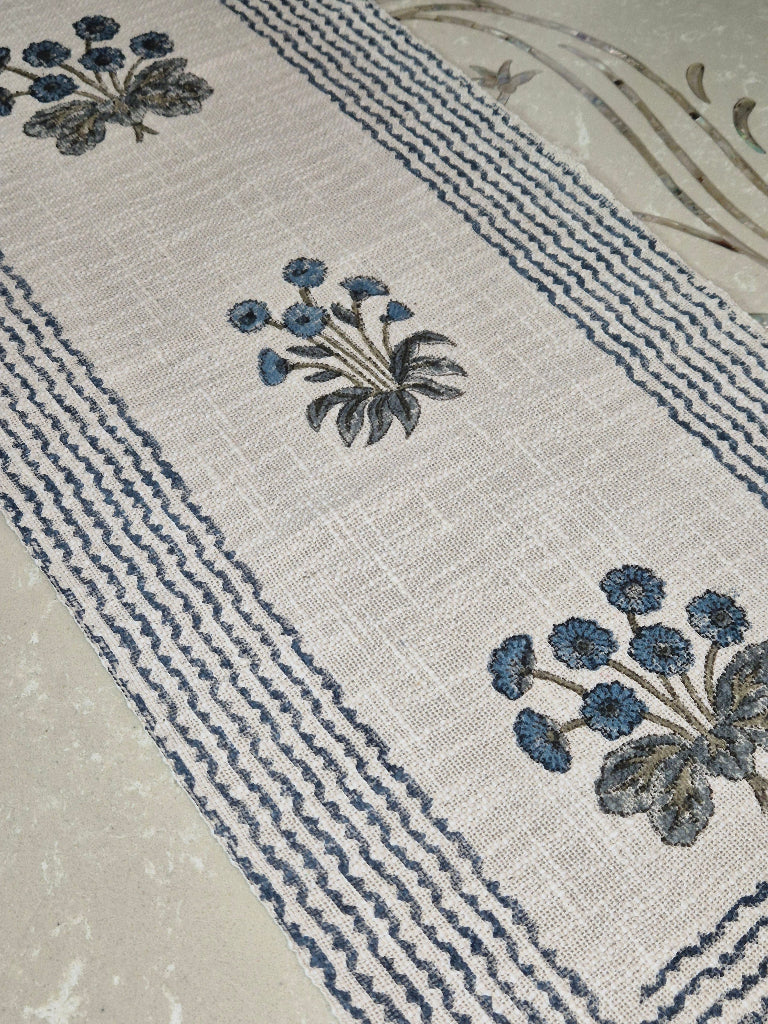 Floral Hues Hand Blocked Jute Table Runner