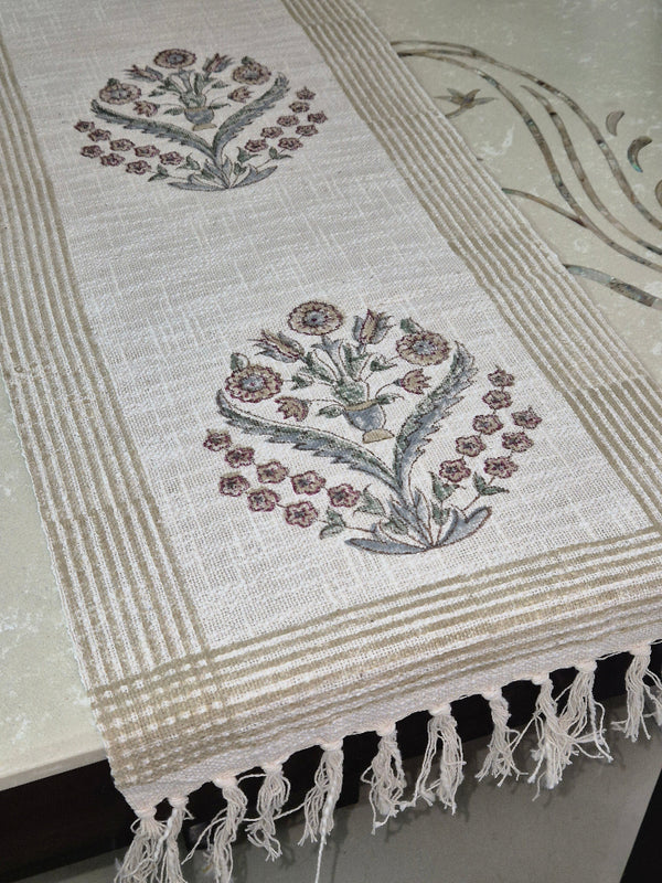 Artisanal Charm Hand Blocked Jute Table Runner