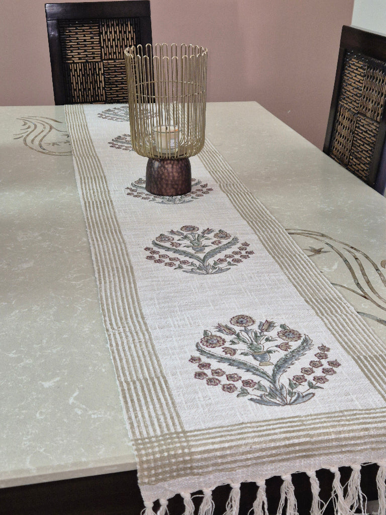 Artisanal Charm Hand Blocked Jute Table Runner