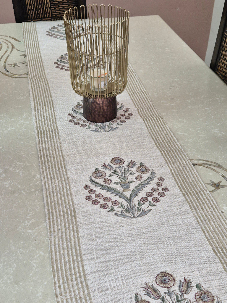 Artisanal Charm Hand Blocked Jute Table Runner