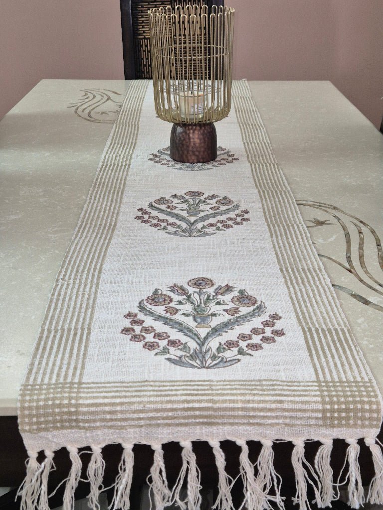 Artisanal Charm Hand Blocked Jute Table Runner