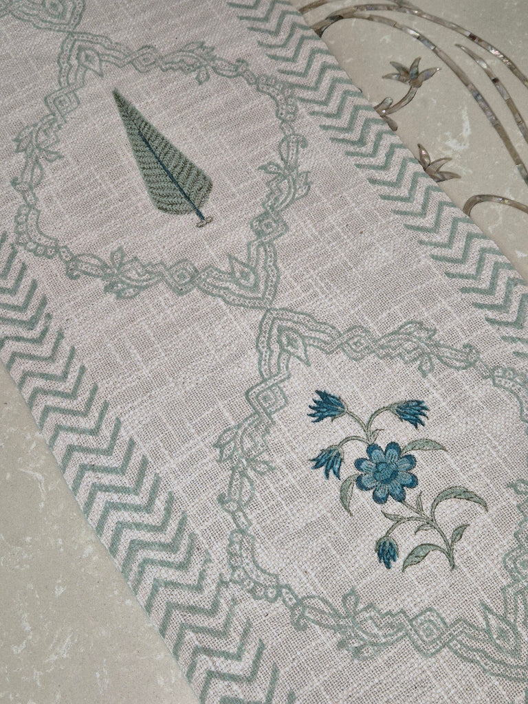 Cypress Floral Blend Hand Blocked Jute Table Runner