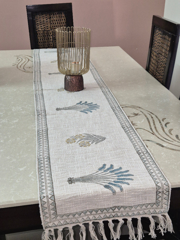 Feather Love Hand Blocked Jute Table Runner