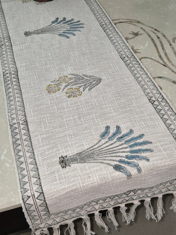 Feather Love Hand Blocked Jute Table Runner