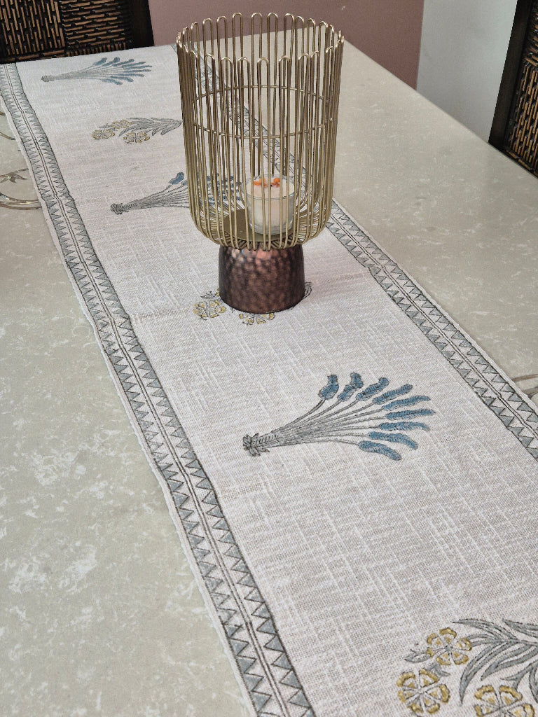 Feather Love Hand Blocked Jute Table Runner