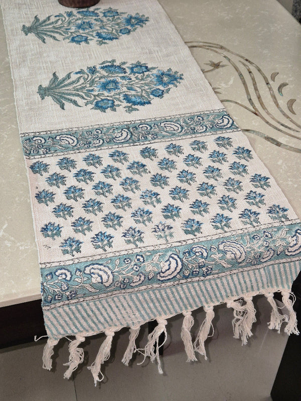 Ocean Mist Hand Blocked Jute Table Runner